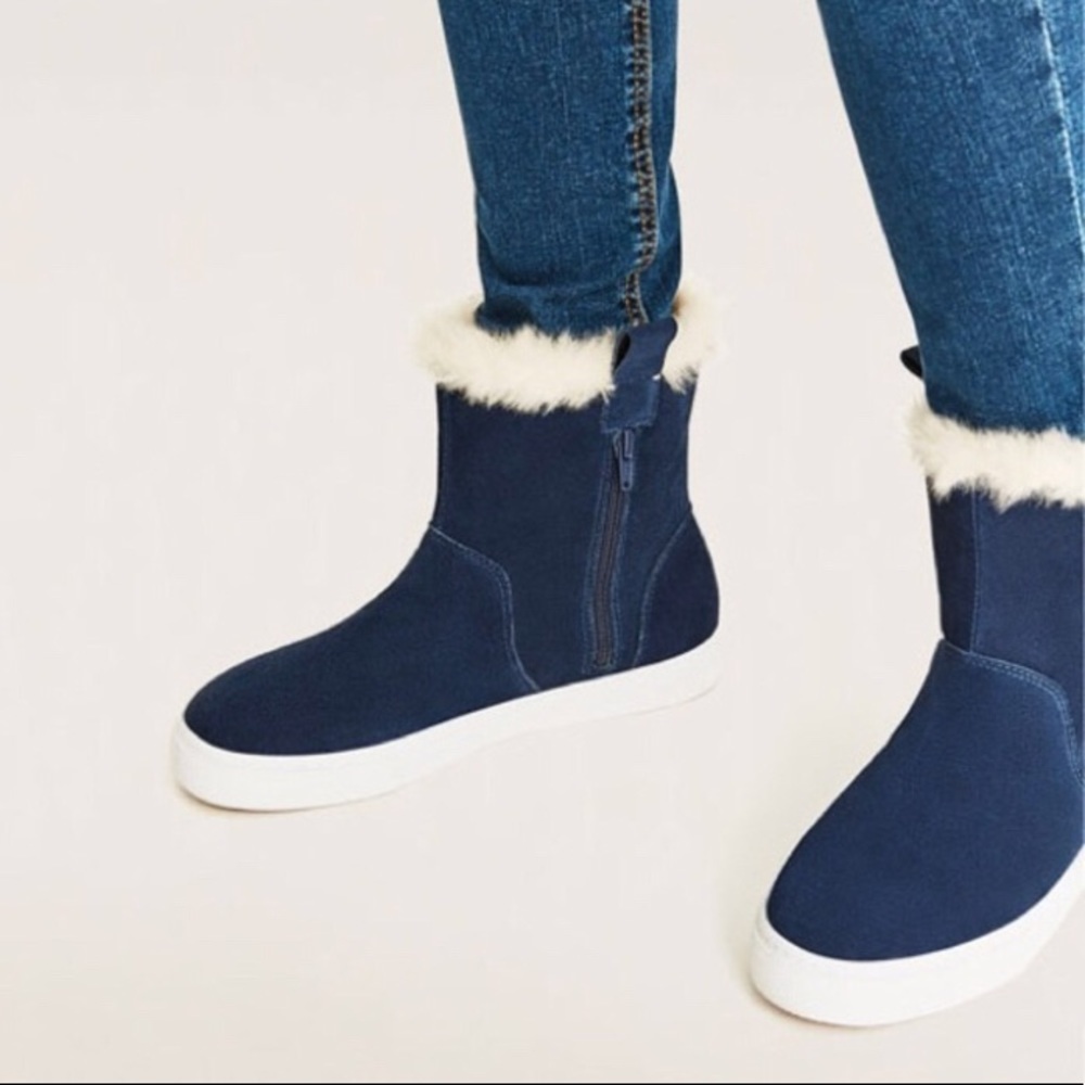 ZARA SUEDE LEATHER BLUE WARM WINTER FUR LINED BOOTS EUR 38 US 7.5